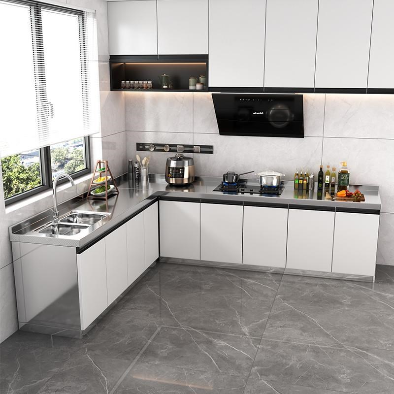 304不锈钢厨房橱柜整体定制水槽简易置物灶台柜一体成型家用碗柜