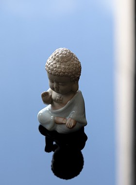 久造中式汝窑宝宝佛摆件禅意家居如来佛像茶宠茶桌桌面车载装饰品