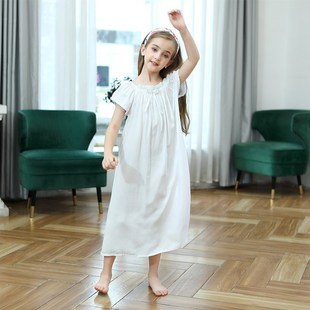 夏季纯棉女童长睡裙短袖可爱甜美宫廷儿童睡衣女孩公主睡裙家居服