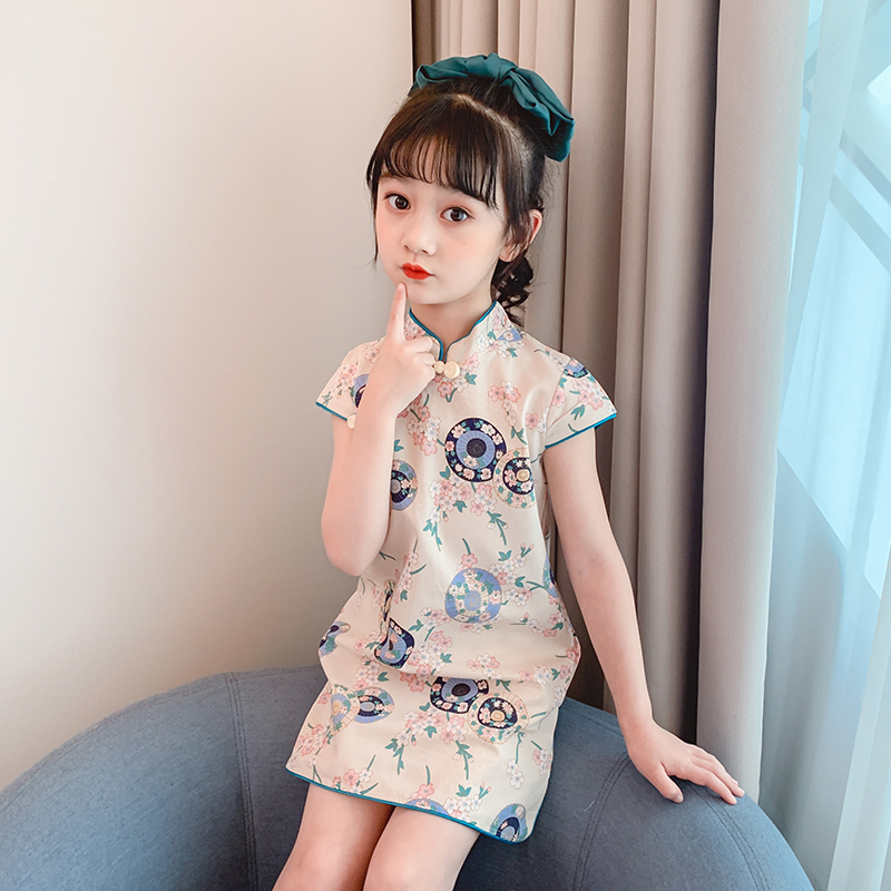 女童旗袍连衣裙2021新款夏装小女孩洋气公主裙儿童装唐装汉服裙子