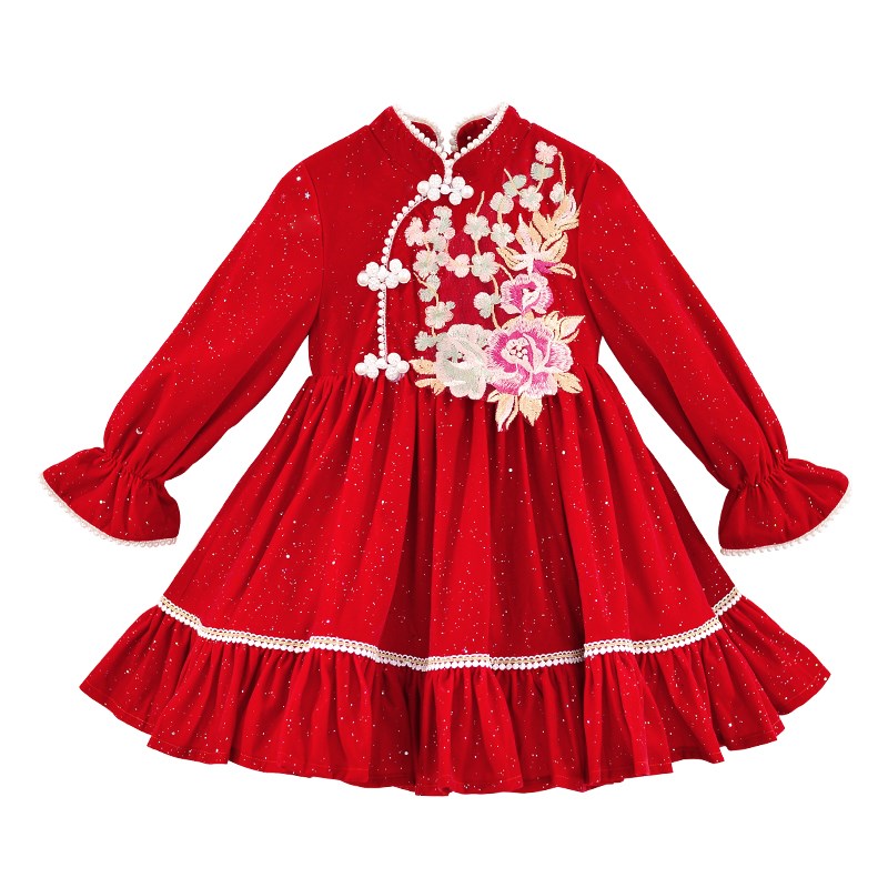 公主裙女童秋冬2023冬装儿童连衣裙过年旗袍汉服新年衣服裙子冬季