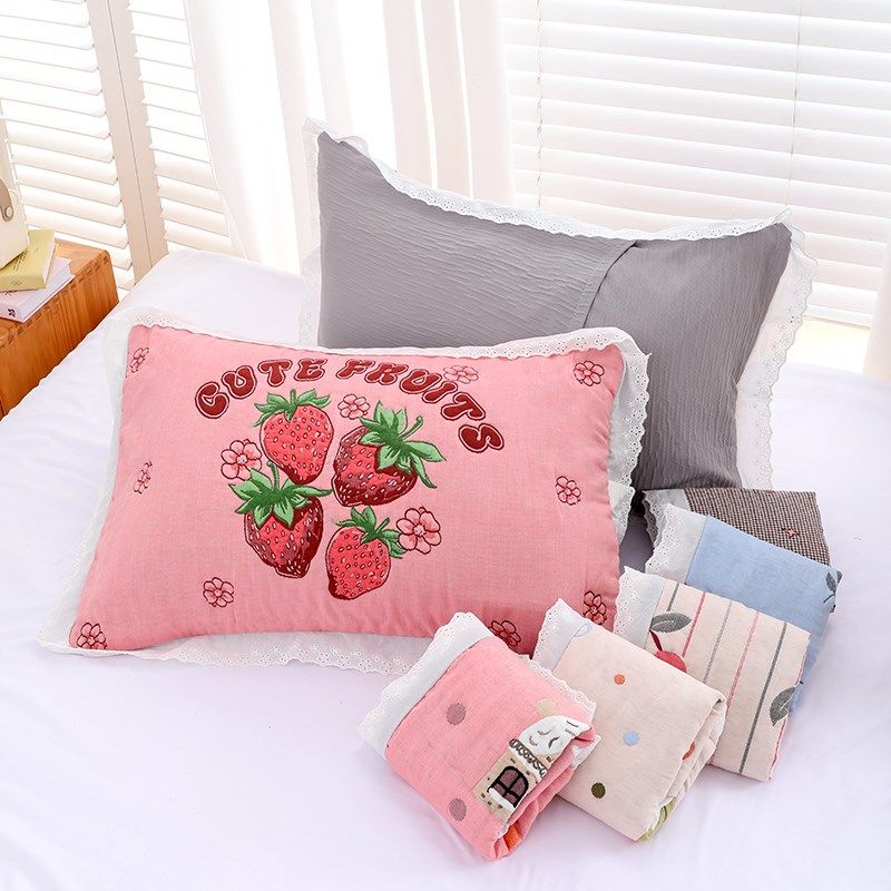 泡芙纯棉枕套一对装长方形可拆洗可爱简约a类枕头套加厚新款卡通,床上用品,枕套,淘宝优惠券,粉丝福利购,淘宝优惠卷