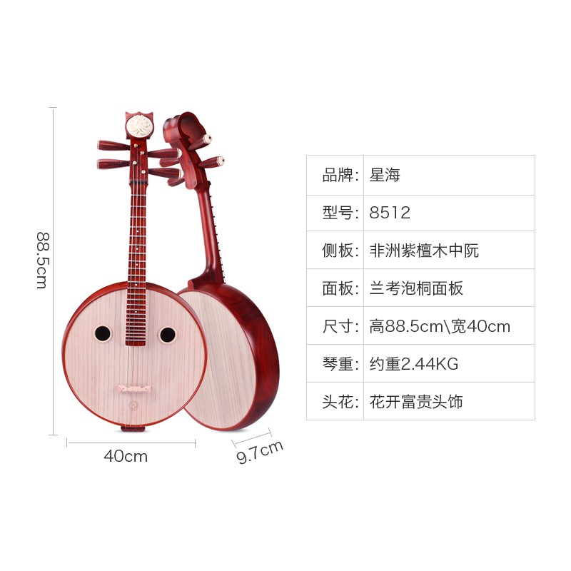 星海中阮乐器8511硬木中阮琴专业演奏8512紫檀木民族弦乐中阮阮琴
