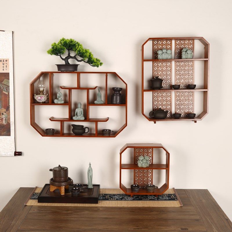 博古架实木镂空新中式挂壁式多宝阁桌面置物架茶壶茶具收纳展示架,住宅家具,多宝格/博古架,淘宝优惠券,粉丝福利购,淘宝优惠卷