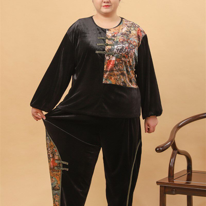 胖妈妈春装洋气高贵套装加肥加大码200斤中老年女装胖太太两件套