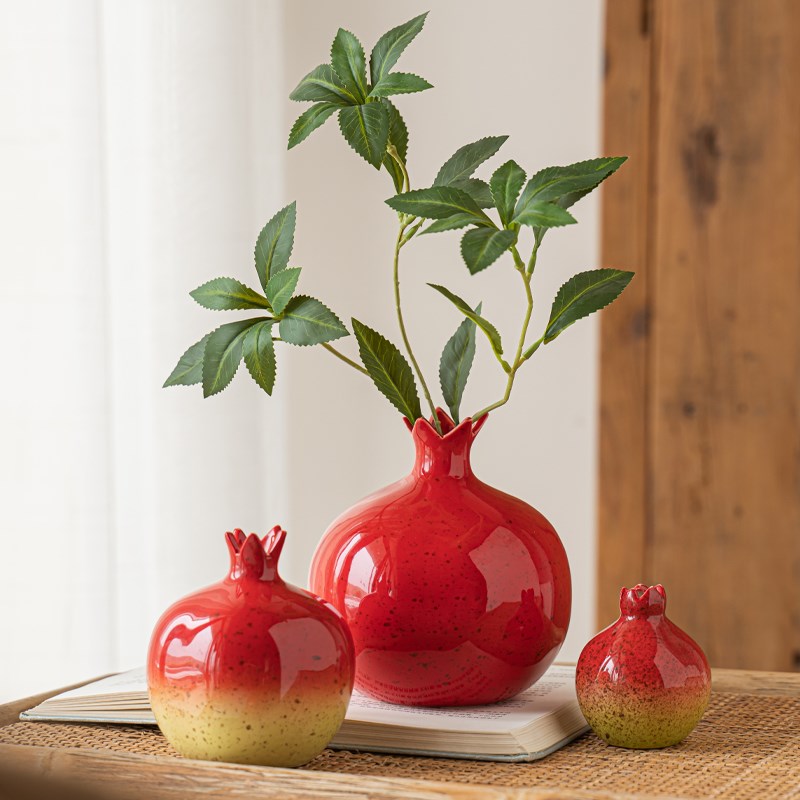 陶瓷花瓶石榴摆件客厅插花高级感景德镇复古陶罐干花侘寂风摆设