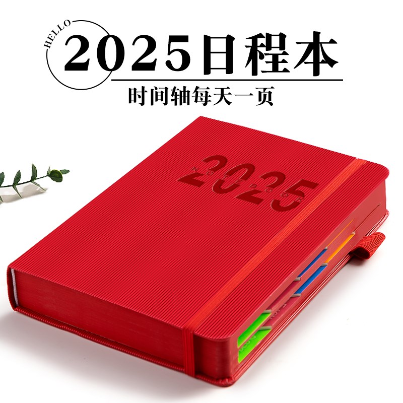 2025年日程本计划表每日时间管理笔记本子竖纹缺边绑带365天每日