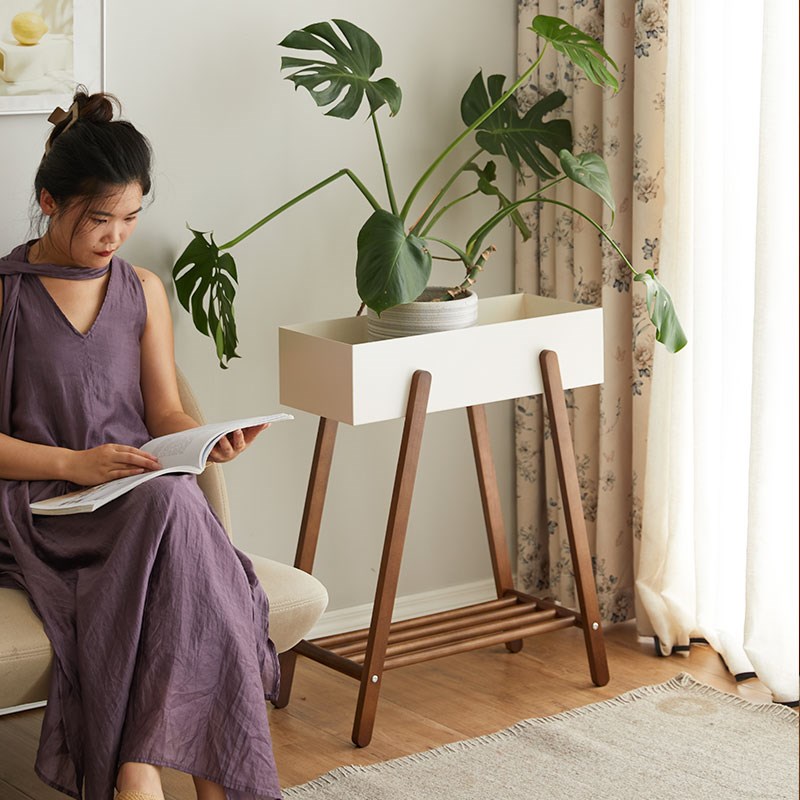 中古风实木阳台花架客厅落地式置物架多层收纳架家用多功能花盆架