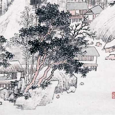 陆俨少 仿明人笔意图 国画办公客厅装饰画芯高清宣纸微喷复制打印