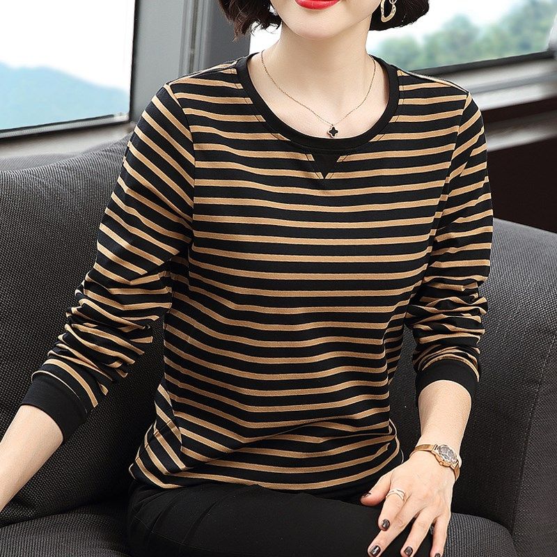 纯棉长袖t恤女妈妈春秋装2024新款秋衣外穿大码上衣中老年打底衫,女装/女士精品,中老年女装,淘宝优惠券,粉丝福利购,淘宝优惠卷