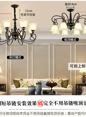 吊灯美式简约复古客厅灯卧室新款吸顶具餐厅书房灯饰北欧三色变光