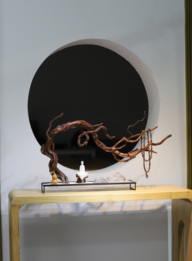 新中式风化木枯山水沙盘禅意摆件 客厅玄关桌酒店样板房装饰摆设