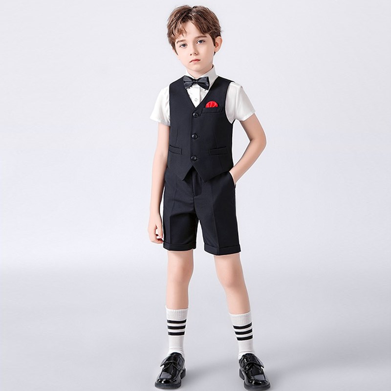 儿童西装马甲套装夏季短袖男童钢琴演出服休闲主持人比赛表演礼服