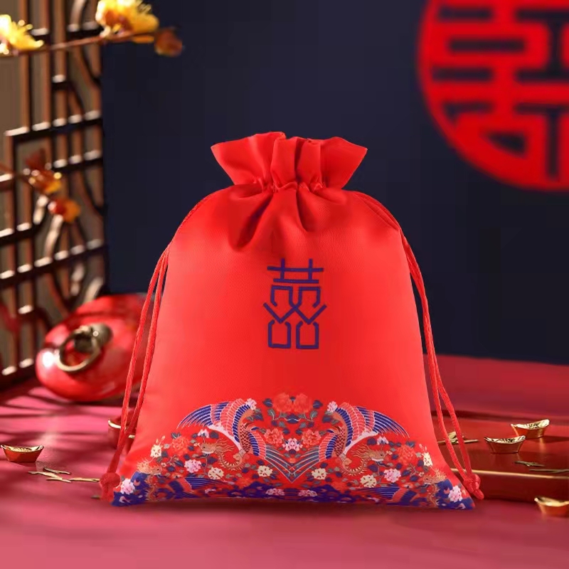 结婚创意喜糖袋子中式抽绳束口袋回礼袋拉绳手提袋糖果袋喜糖盒子