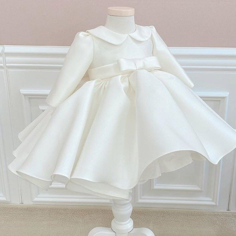 花童婚礼小女孩礼服冬季儿童礼服裙公主裙长袖蓬蓬裙婚纱高端洋气