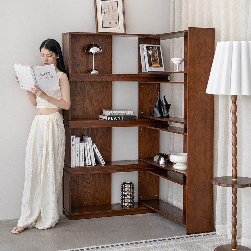 润家家居中古风客厅书架可自由调节落地家用陈列柜实木组合书柜子,住宅家具,书架,淘宝优惠券,粉丝福利购,淘宝优惠卷