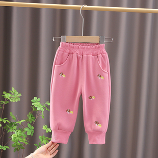 女童加绒裤子2022冬季新款女宝宝加厚卫裤一体绒婴幼儿童装裤子外