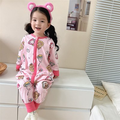 儿童春秋款睡袋纯棉男童分腿防踢被宝宝连体睡衣婴儿单层四季通用