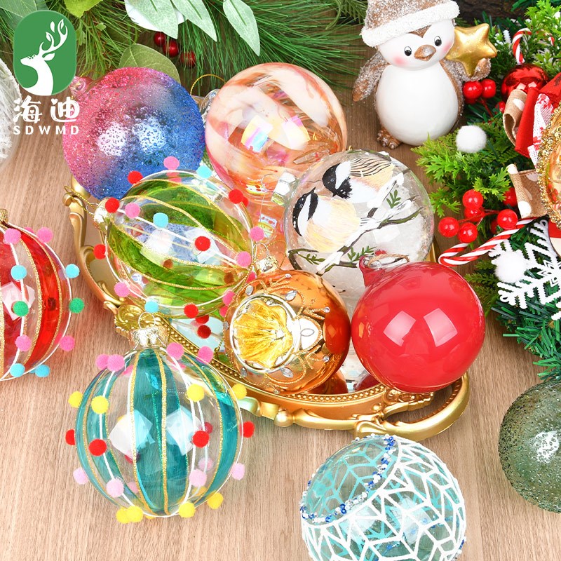 圣诞装饰品8CM玻璃彩绘球创意挂饰圣诞树场景布置玻璃造型球挂件