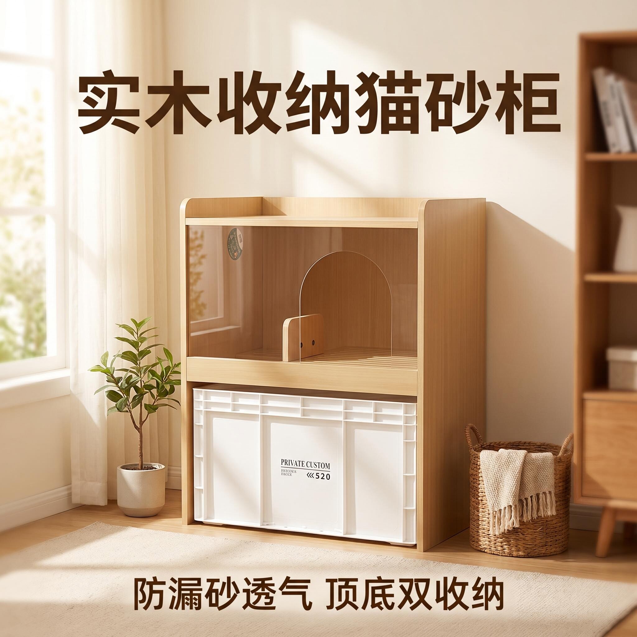免安装整体发货实木猫砂盆收纳柜一体式防漏透气双层储物猫厕所