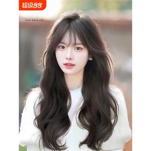 假发女长发全真全头套式大波浪长卷发假发套真发刘海自然蓬松发型