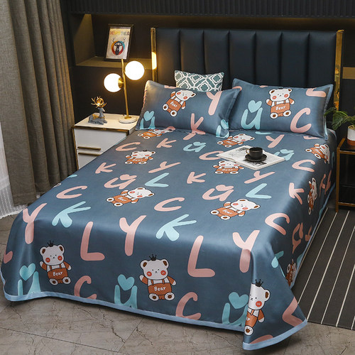 夏季空调冰丝床单凉席三件套可水洗学生单人可折叠家用可机洗席子