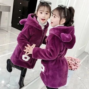 兒童女秋冬皮草外套2023新款 中長版 加厚童裝 棉 洋派棉衣女K童冬季