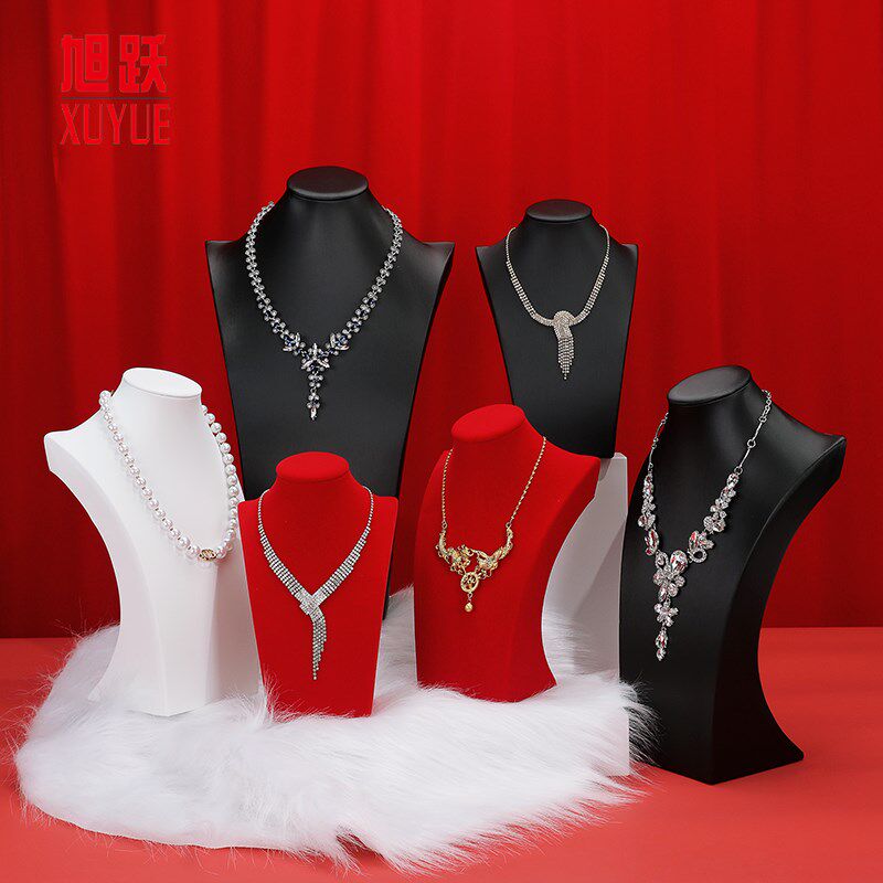 新款项链展示架PU皮革橱窗高档人像模特脖子项链陈列架珠宝陈列架