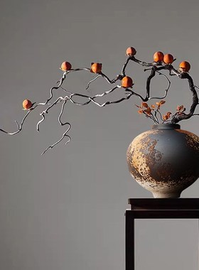 侘寂风花艺民宿复古粗陶瓷小足花瓶日式花器玄关S客厅装饰摆件陶