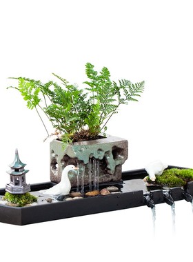 创意假山石槽鱼池鱼缸装饰微景观造景瀑布喷泉循环水招财流水摆件