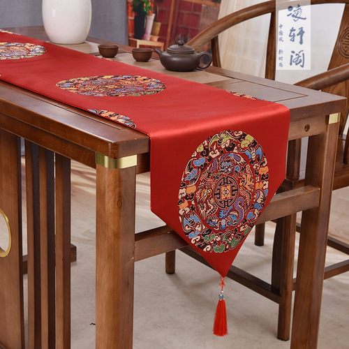 中式桌旗禅意茶旗客厅红木茶几玄关柜电视柜盖巾餐桌布结婚用床旗