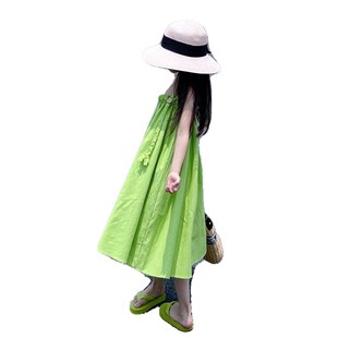 女童夏季海边度假吊带绿色连衣裙夏装旅游玩儿童女孩沙滩裙长裙子
