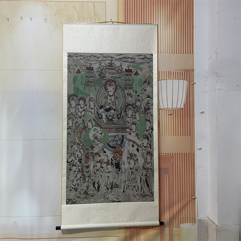 敦煌壁画彩绘文殊普贤菩萨经变图 微喷画稿临摹学习线稿装饰背景