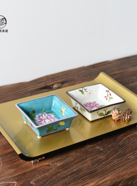 新中式禅意金色托盘套装组合摆件书房酒柜办公室家居样板房装饰品