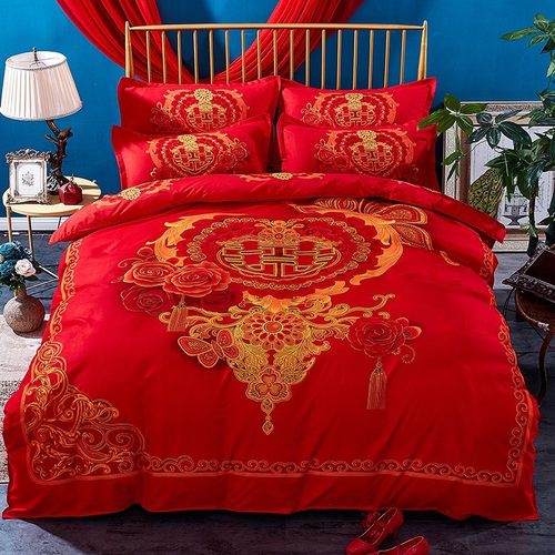 床单大红色喜婚庆四件套婚礼床上用品1.8m2.0m新婚房加厚结婚被套