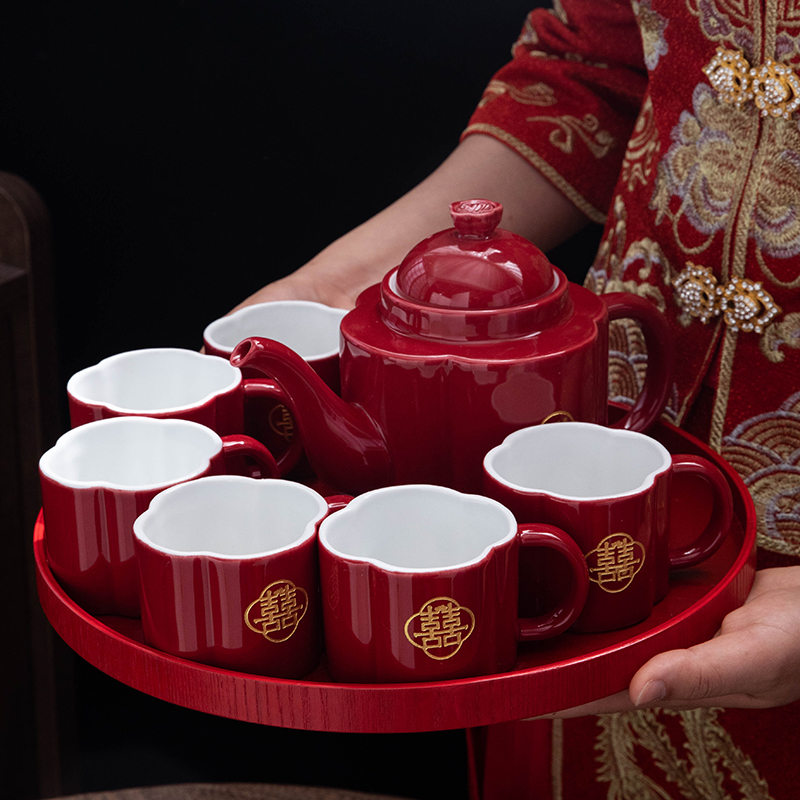 结婚敬茶杯套装茶具家用红色喜茶壶婚庆礼物送新人新婚订婚伴手礼