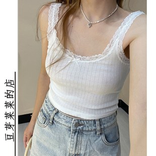 露肚脐性感内搭打底衫 纯欲u领蕾丝花边短吊带背心女bm夏百搭修身