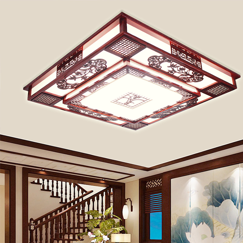 中式LED吸顶灯长方形亚克力大气实木客厅卧室中国风豪华木艺灯具