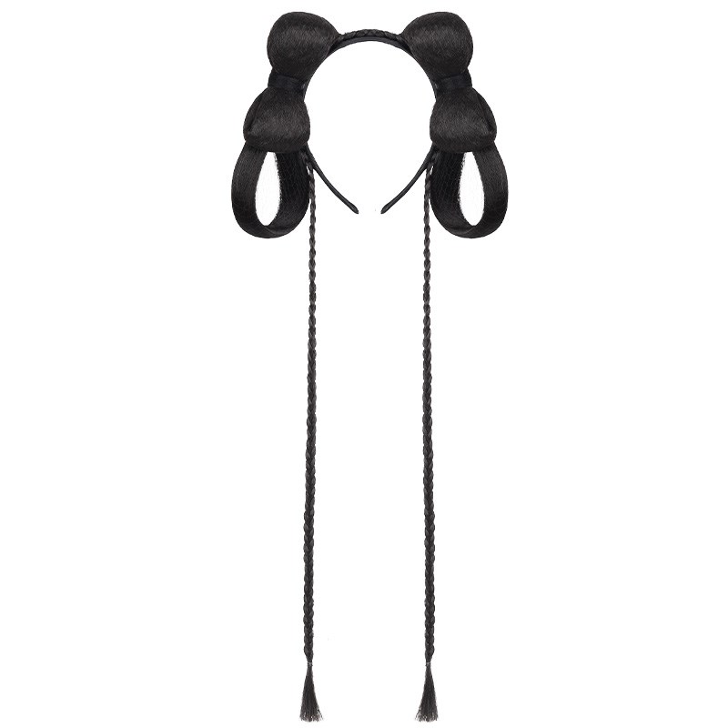 汉服头饰女儿童假发古风一体式发箍懒人发髻古装蝴蝶结辫子垫发包