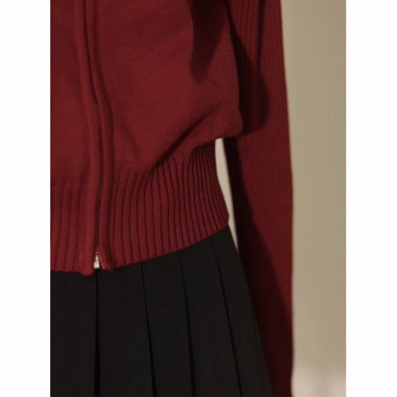 圣诞红色半高领拉链毛衣开衫女款2024新款秋冬季修身短款针织外套