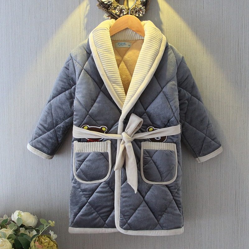 儿童睡袍冬季女童男童法兰绒夹棉可爱睡衣加厚宝宝大童浴袍亲子装