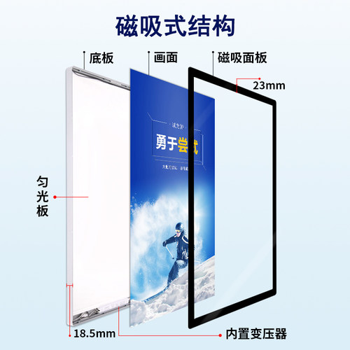 定制圆角超薄磁吸挂墙式灯箱/海报框LED发光室内广告展示牌价目表