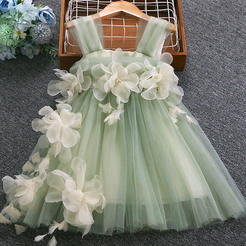 女童连衣裙夏季2024新款小女孩花朵裙子儿童生日礼服气质网纱裙
