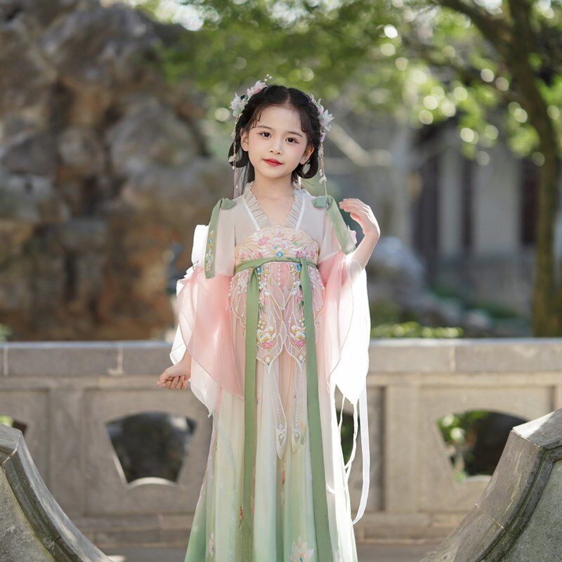 花语辞女童连衣裙汉服儿童女2022新款夏装小女孩古装公主裙春秋
