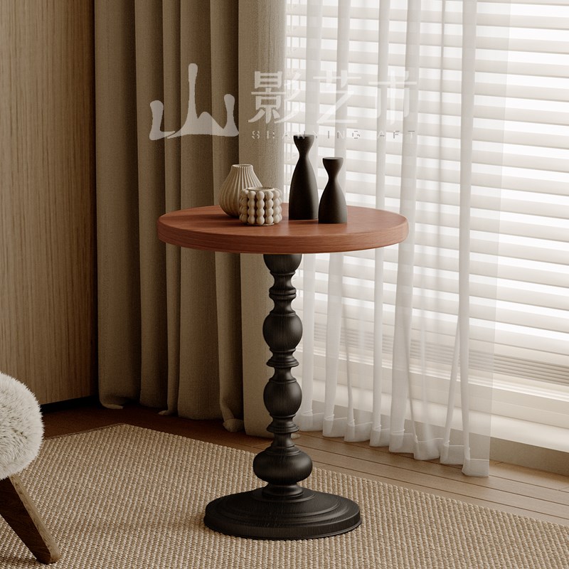 法式复古沙发边几中古风边桌小茶几床头小边几置物架阳台小圆桌子