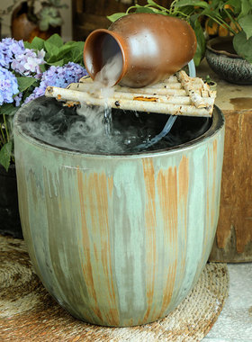 中式庭院花园布置户外流水鱼池阳台装饰景观水池鱼缸摆件循环流水