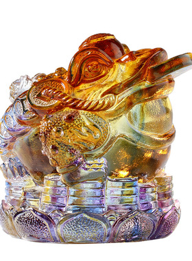 琉璃莲花金蟾摆件 琥珀水晶办公室收银台客厅装饰品开业乔迁礼品