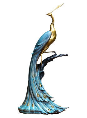 《前程似锦》孔雀铜摆件手工艺品家居客厅玄关装饰新中式乔迁礼品