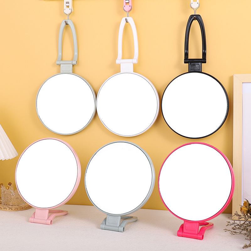 台式化妆镜便携折叠镜桌面圆形公主镜子时尚双面镜塑料手柄镜