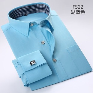 秋季商务正装法式袖扣衬衫男长袖免烫黑色衬衣西装寸打底衫略修身